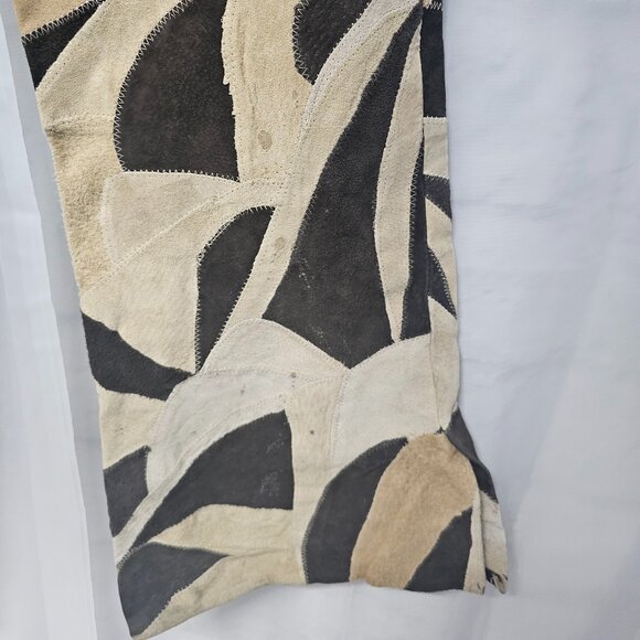 Hypoactive Tan Brown Patchwork Suede Flare Pants Hippie Boho 8 FLAWED - Picture 12 of 14